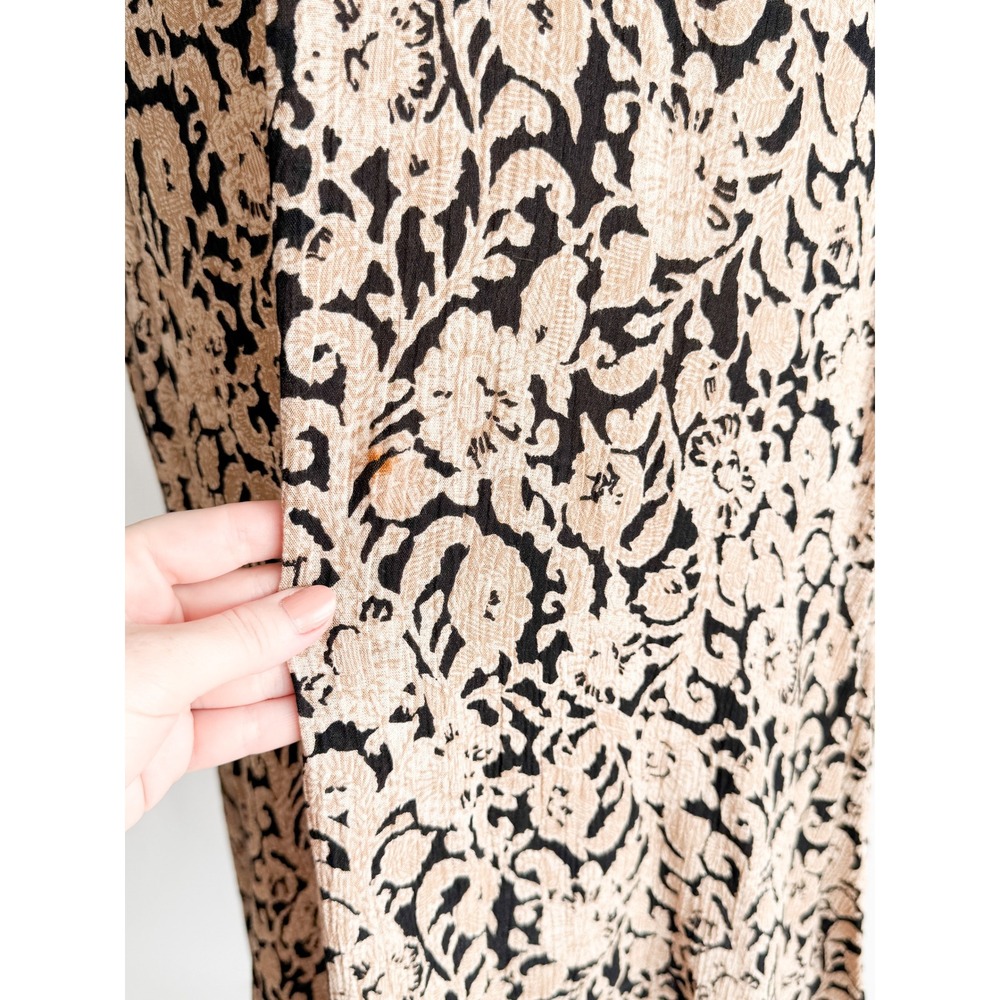 Rabbit Rabbit Designs Vintage Floral Midi Dress Tan Black Rayon Sleeveless USA - Picture 3 of 8